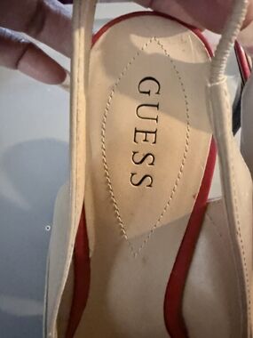 Guess Two-Tone White and Red Slingback Heels